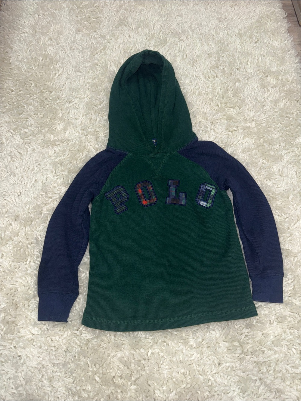 Polo by Ralph Lauren Kids Hooded Long-Sleeve Top in Green & Navy Size 4